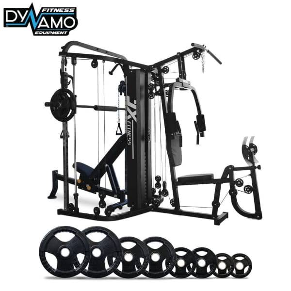 MultiStation Home Gym with Bench & 100kg Weight Plates Gym & Fitness