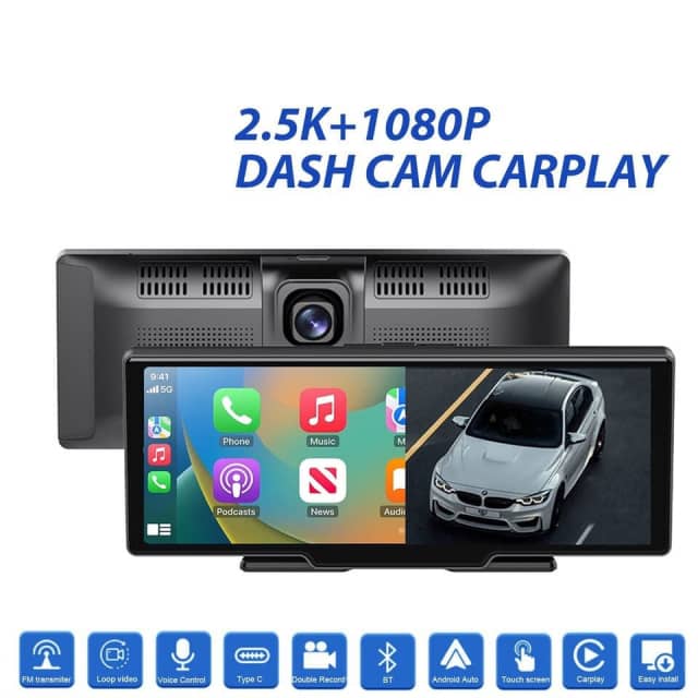 2.5K Car DVR Wireless 10.26'' Dash Camera Carplay & Android Auto