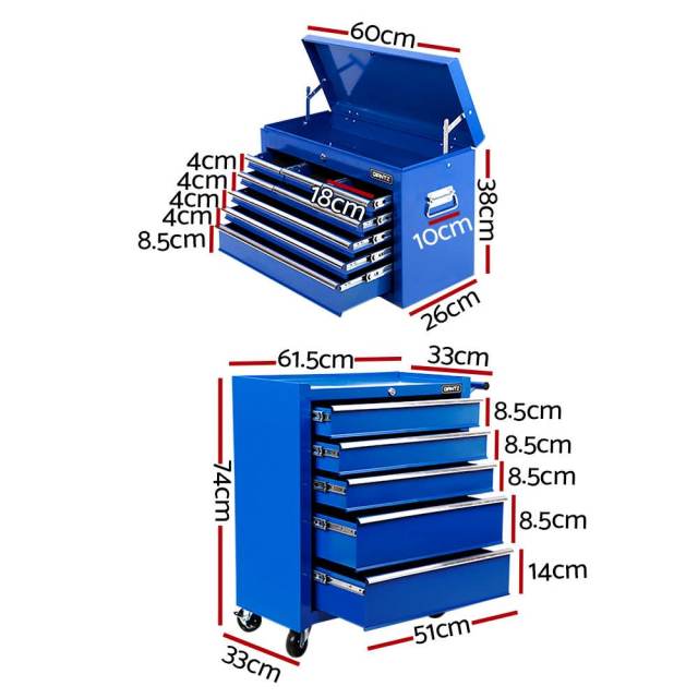14 Drawer Tool Box Chest Mechanic Garage Storage Trolley Blue