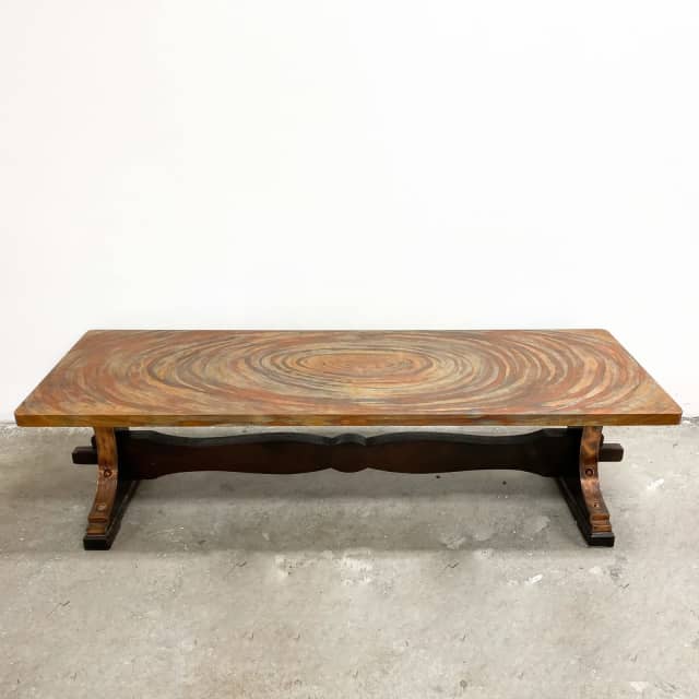 Mid Century Brutalist Copper Top Oil Patterned Coffee Table Coffee