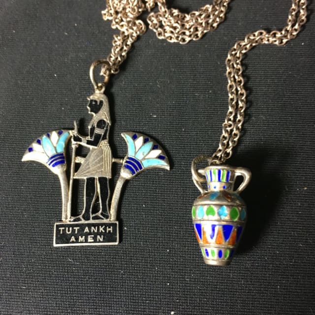ANTIQUE NECKLACE FROM LOUKSORE 1923 WITH TUT ANKH AMEN DECO.IN ENAMEL