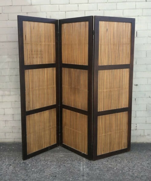 160cmH Trifold Solid Timber Split Cane Bali screen room divider 162W
