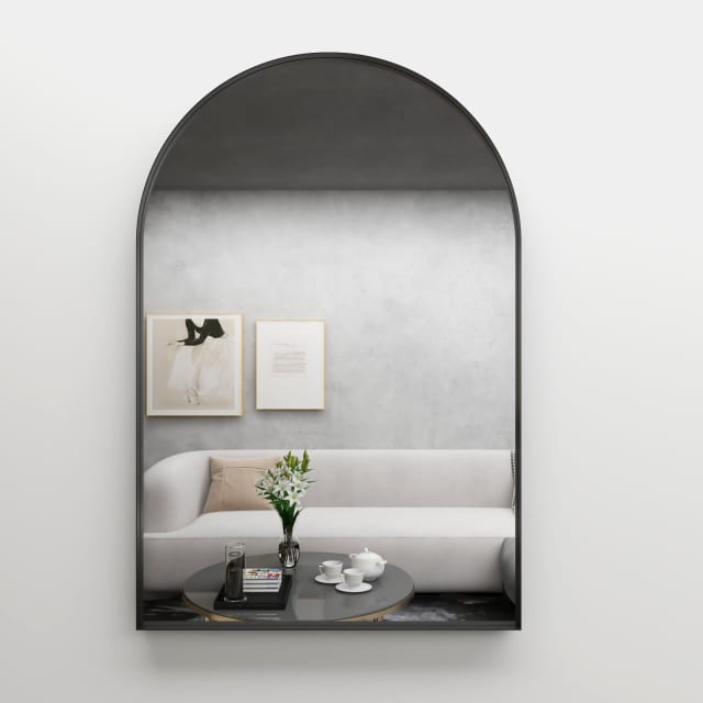 Floor price!! 60x90cm Matte Black Metal Mirror Arch Framed Mirror
