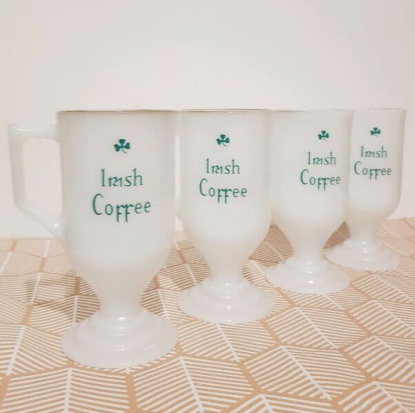 4x Irish Coffee Milk Glass Mugs,Irish Coffee Mugs,Milk Glass Mugs,Mugs