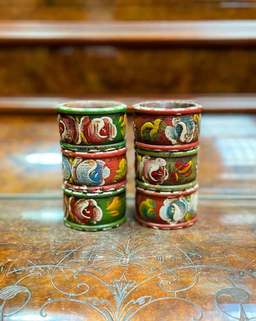 Rustic Set of 6 Wooden HandPainted Cloisonné/Napkin Rings Collectables Gumtree