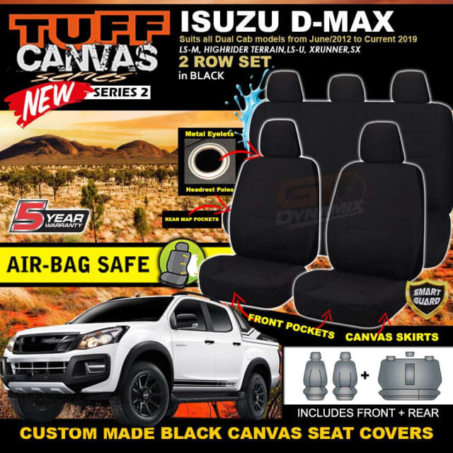 TUFF Canvas S2 BLACK Seat Covers Isuzu DMAX Dual Cab LSU 2ROW DMAX