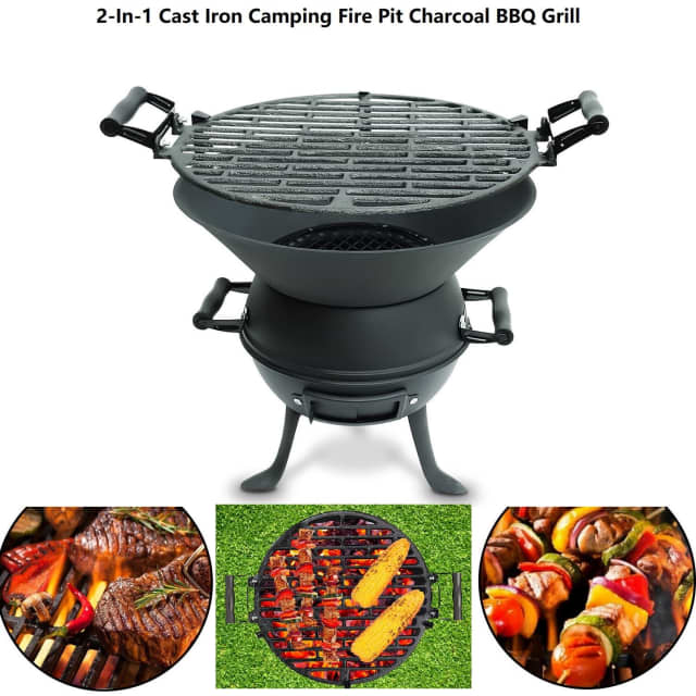 Wowmart 2In1 Cast Iron Camping BBQ Fire Pit Cooking Stove BBQ in