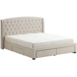 NEW!!DukeLiving Adele Tufted Wingback Storage Bed With Drawers Beige Q ...