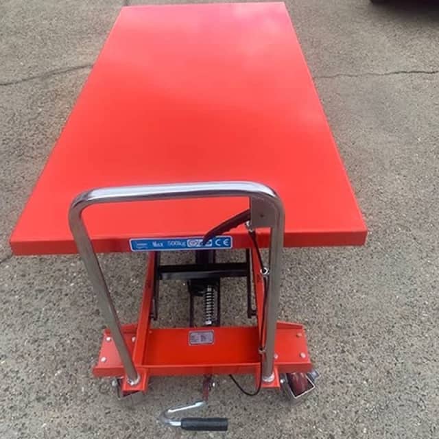 500kg Large Deck Scissor Lift Table Trolley stock in Brisbane warehous
