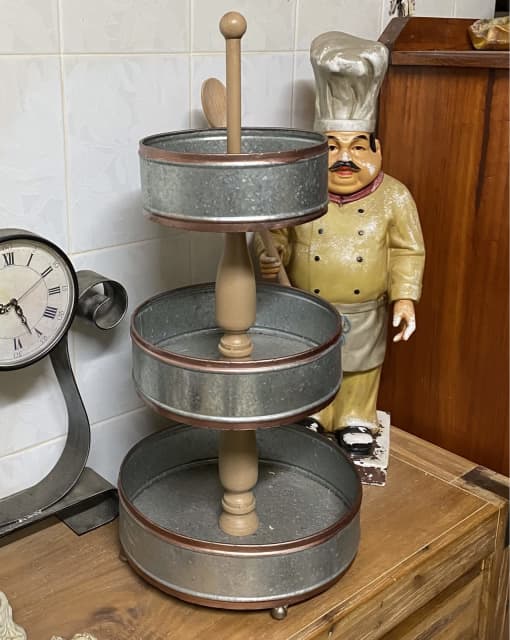 Farmhouse 3 Tier Round Galvanised Tray Stand /Plant Stand /Cake Stand