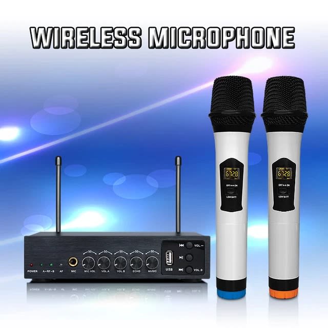 UHF Dual cordless mics Bluetooth Echo Wireless Microphone Receiver