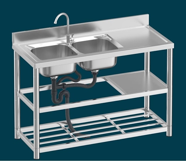 stainless steel bench and sink freestanding 120 cm Double Sink Other