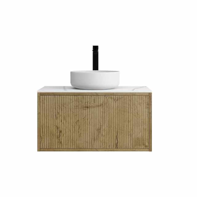 750mm Prime Oak Wood Grain Bathroom Wall Hung Vanity Vgrooved Design