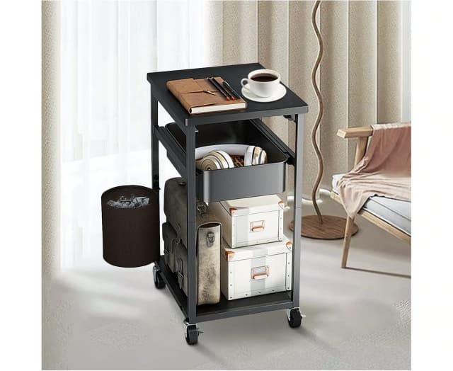 Black 3 Tiers Kitchen Storage Trolley Cart Buffets & Side Tables