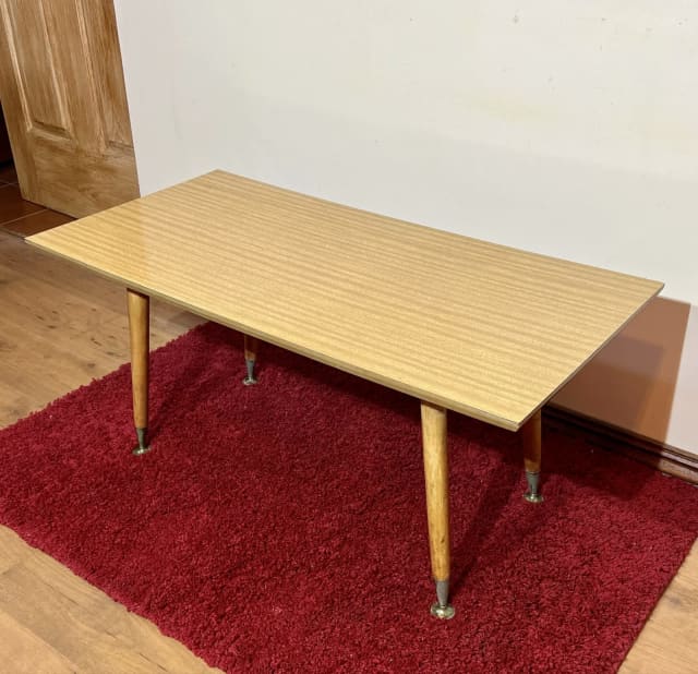 60s teak and woodgrain topped coffee table. 92cm w x 45 d x 43 h