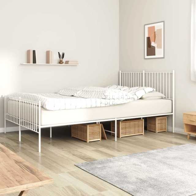 Metal Bed Frame with Headboard and Footboard White 153x203 cm Que