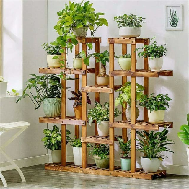 Wowmart Wood Flower Plant Stand Planter Pot Shelf Bonsai Artwork Rack