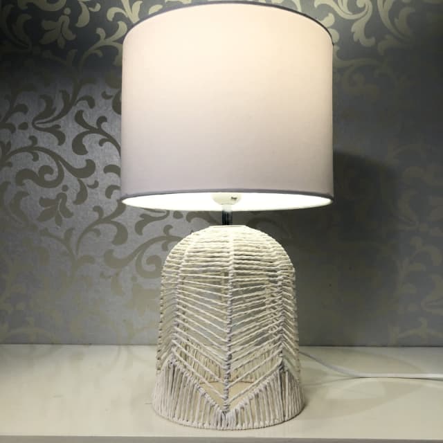 White Cage Rope Table Lamp with Linen Shade 40x24cm Table & Desk