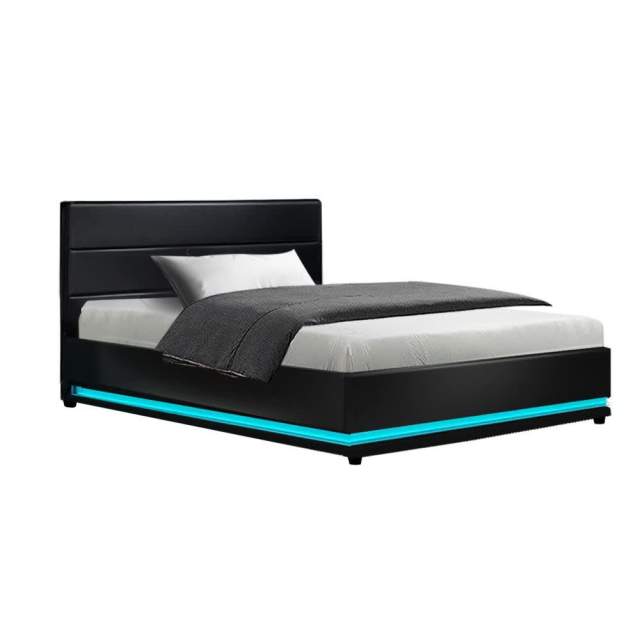 Biddon RGB LED Bed Frame King Single Size Gas Lift Base Storage L... Beds in Miena TAS