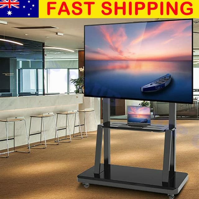 Solid Mobile TV Trolley Rolling TV Floor Stand Mount Universal Flat Pa