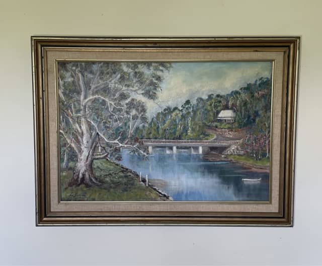 Woronora Bridge NSW Riverside Landscape Oil Painting by Joyce Kerr