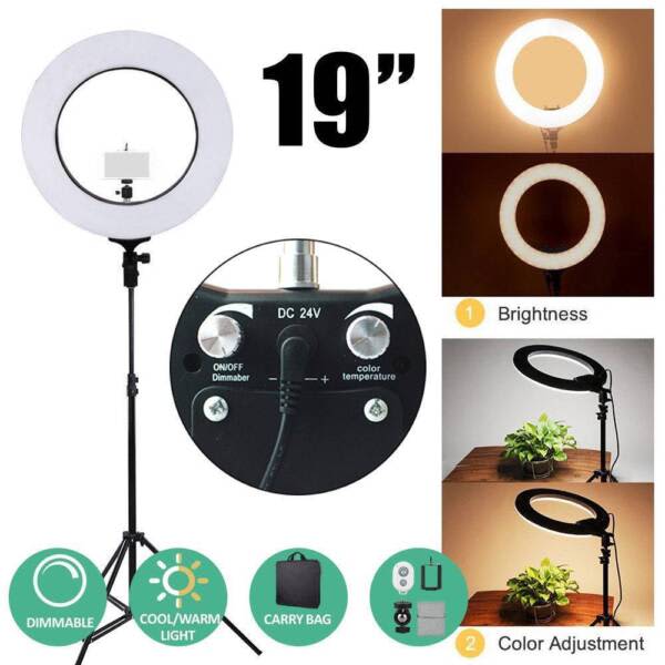 19" 5500K Dimmable Diva LED SMD Ring Light Diffuser Mirror Stand