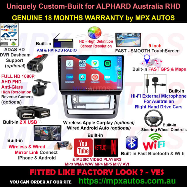 9 INCH TOUCHSCREEN CAR STEREO TOYOTA ALPHARD 2003 BLUETOOTH NAV CAMERA