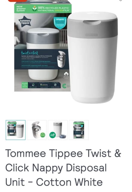 Tommee Tippee Twist & Click Nappy Disposal Unit - Cotton White, Nappy Bins