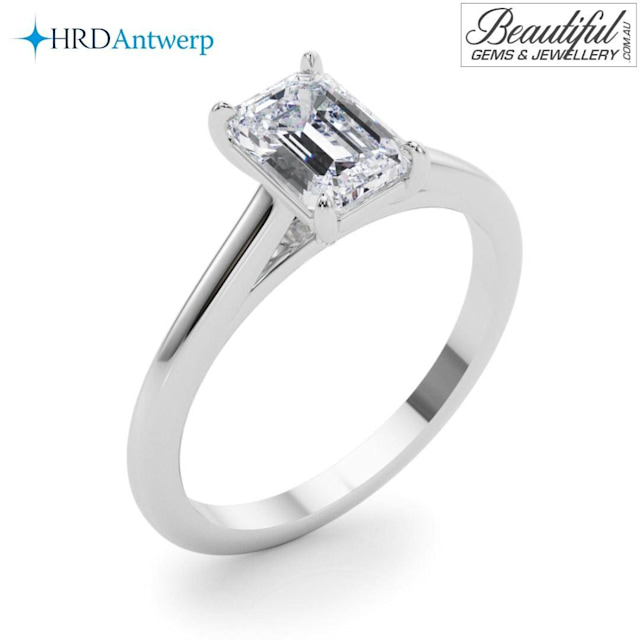 1 Carat SquareEmerald Cut Diamond Ring in 18ct White Gold Women's