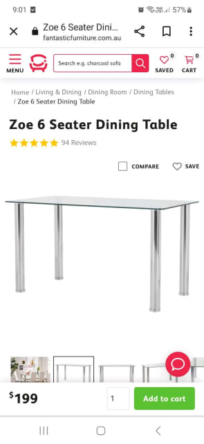 Zoe 6 seater online dining table