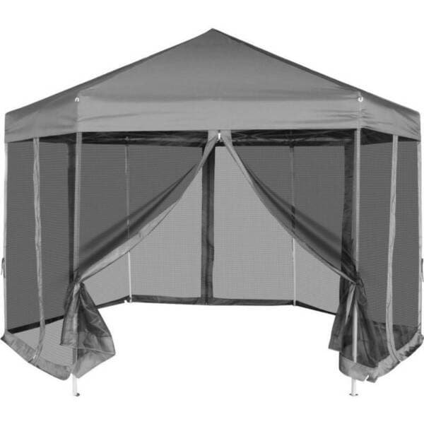 Hexagonal Pop Up Gazebo with 6 Side Walls in Grey NEW Sheds & Storage