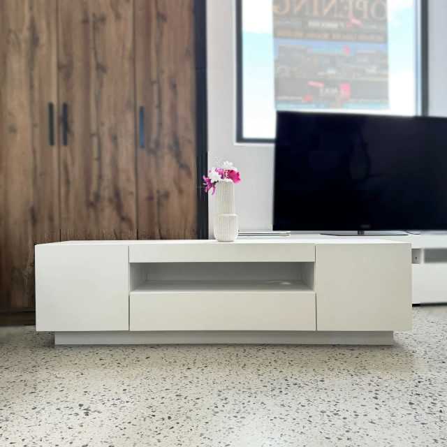 3 LEFT ONLY! Modern Jupiter White Gloss Wooden TV Unit with LED Light