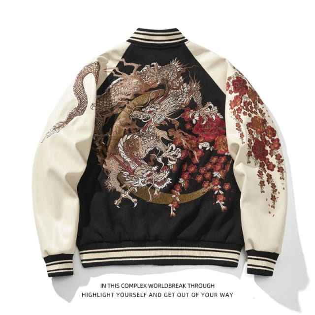 DragonNewYear Embroidered Streetwear Baseball Cotton Leather Jackets