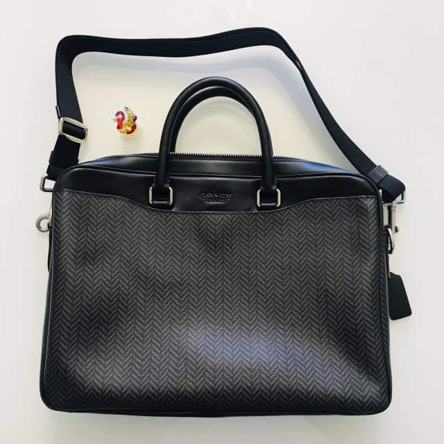 BECKETT SLIM BRIEF WITH HERRINGBONE PRINT (COACH F72982) BLACK/MULTI