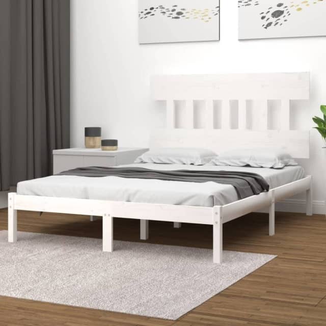 Nain Bed Frame White Solid Wood 153x203 cm Queen Size... Beds