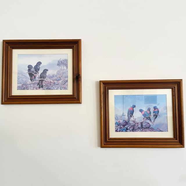 Vintage Wooden Framed Art Pair Print, Michael Piper Australian Birds