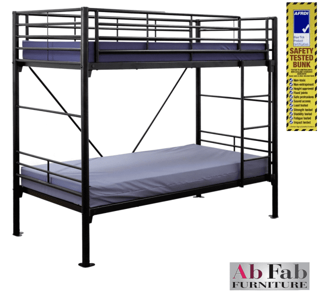BRAND NEW BLUE TICK METAL KING SINGLE BUNK BED IN BLACK PENRITH Beds