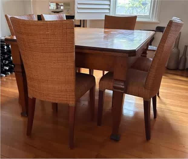 Dining set 6 x rare Coco Republic woven chairs and Art Deco table