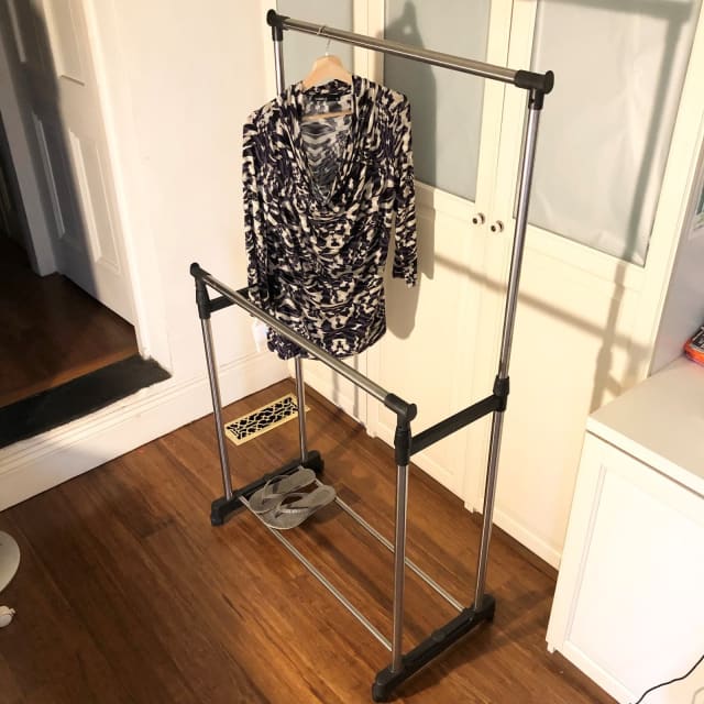 Mobile Stainless Steel Coat Stand Wardrobe Clothes Hanger & Shoe Rack