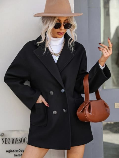 Lapel Neck Drop Shoulder Double Breasted Overcoat