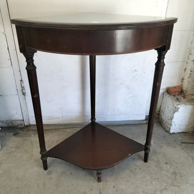 Vintage timber and glass corner side table/ lamp stand. Buffets