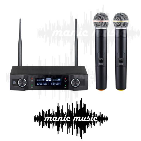 Dual Wireless Microphone System 2x Cordless Mic Karaoke Vocal Stage