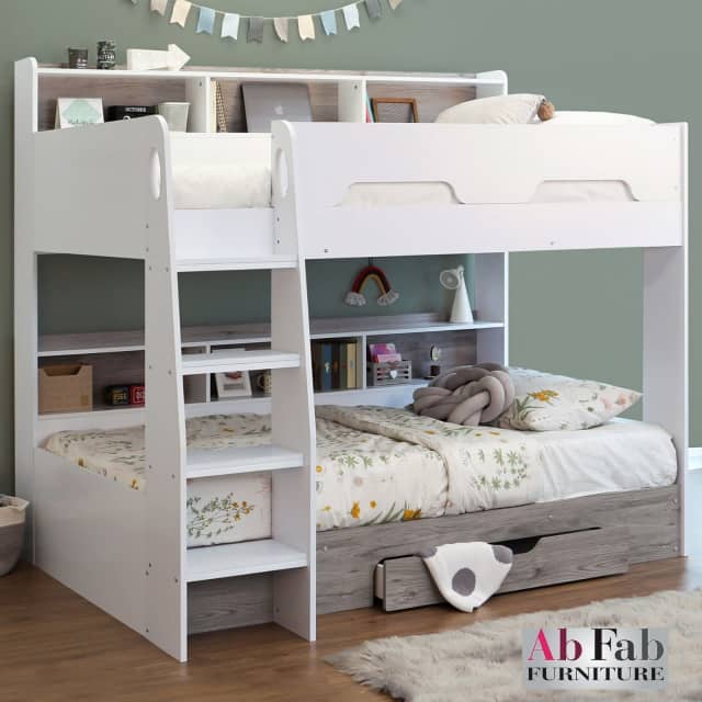 BRAND NEW NEWPORT BUNK SINGLE SIZE WITH STORAGE DRAWERS AND SHELVING