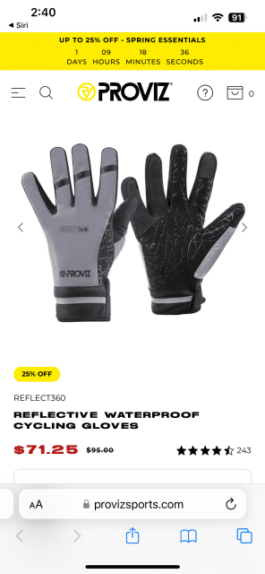 reflect360 waterproof cycling gloves