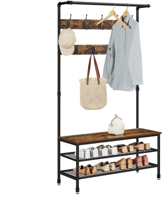 Coat Rack Stand with 9 Hooks and Shoe Rack with Industrial Style Sturd