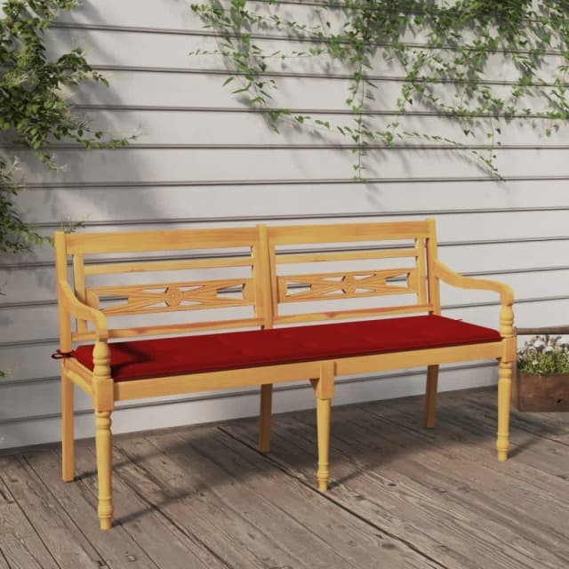 Batavia Bench with Red Cushion 150 cm Solid Wood Teak... Outdoor