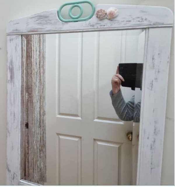 Hamptons style beveled wall mirror wood metal up cycled 60 x 79cm