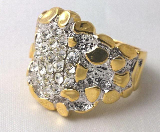 GFilled Mens 18ct yellow gold simulated diamond nugget ring cluster