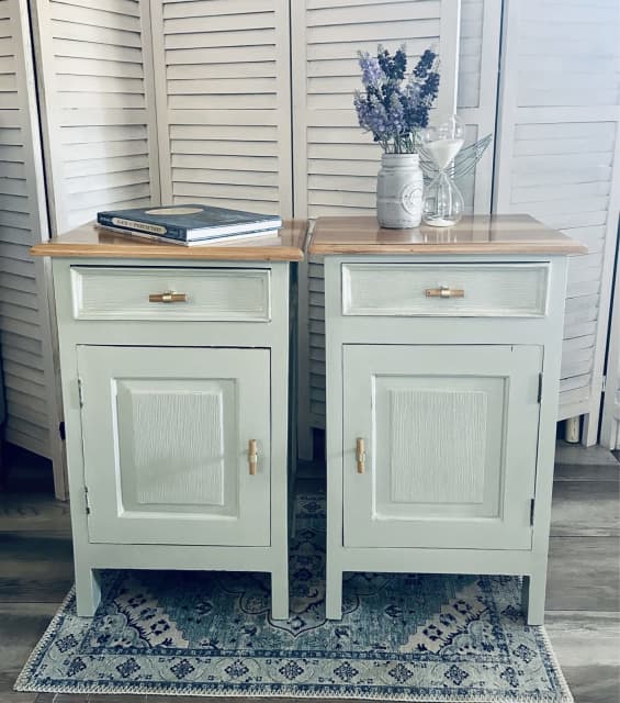 Solid teak coastal green set bedside tables Bedside Tables Gumtree