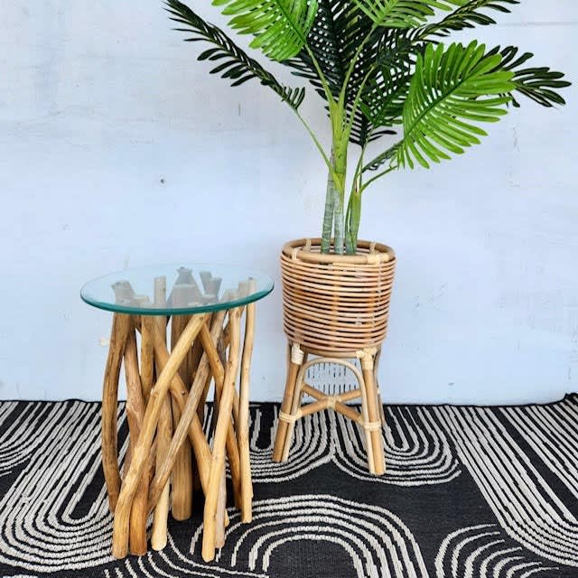 Twig Side Table with Glass Top (Brand New) Buffets & Side Tables